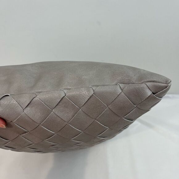 FRYE Leather Woven Rectangular Accent Throw Pillow Cover Grey Geige 20x13 - Picture 5 of 5